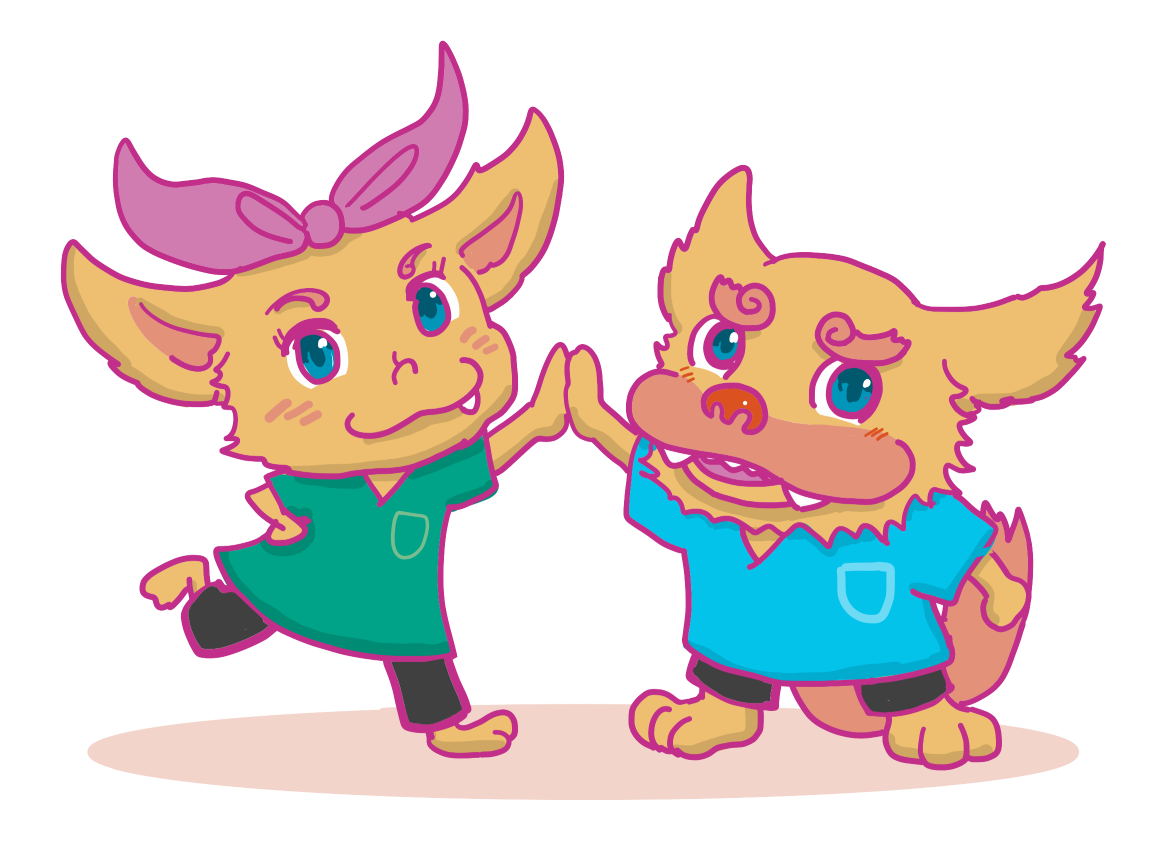 エイル歯科マスコットキャラクター エイサーくん＆ベニーちゃん